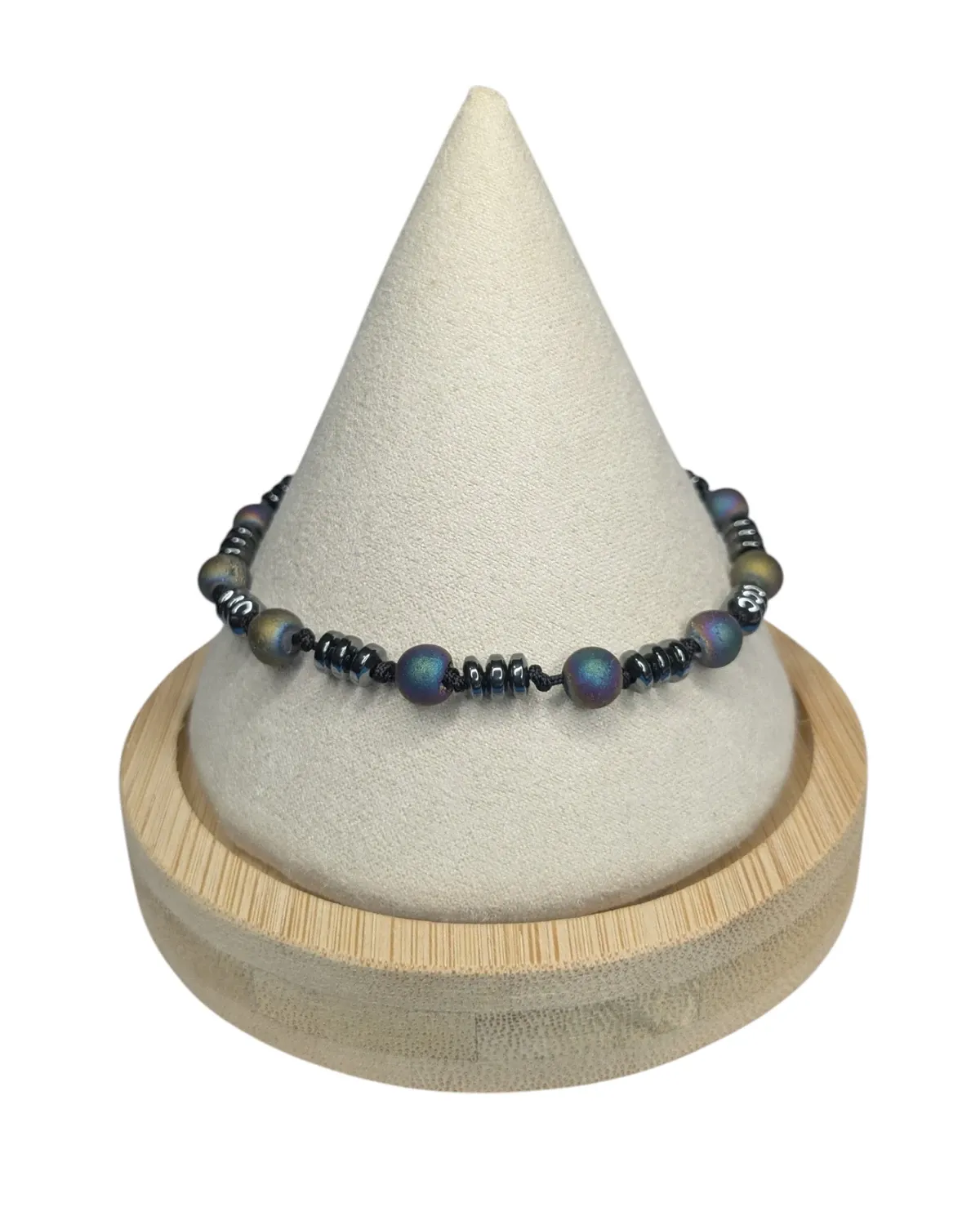 Druzy Agate + Hematite Hand-Knotted Bracelet